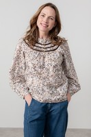 Lily & Me Luna Chocolate Pink Floral Button Front Cotton Blouse Shirt