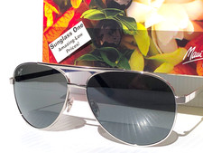Maui Jim SEACLIFF Shiny Silver POLARIZED Grey GLASS Lens Sunglass 831-17