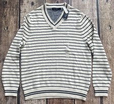 NAUTICA STRIPED V-NECK PULLOVER SWEATER BONE WHITE MENS LARGE NEW 89