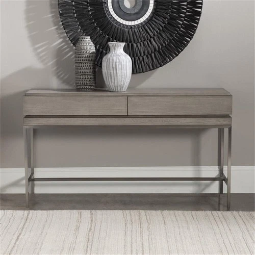 Uttermost Kamala Oak MDF and Stainless Steel Console Table in Mushroom Gray - Picture 7 of 8