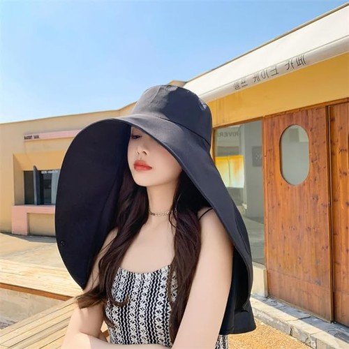 Sun Hats for Women Protection Wide Brim Shawl with Neck Flap Hiking Beige - Picture 4 of 7