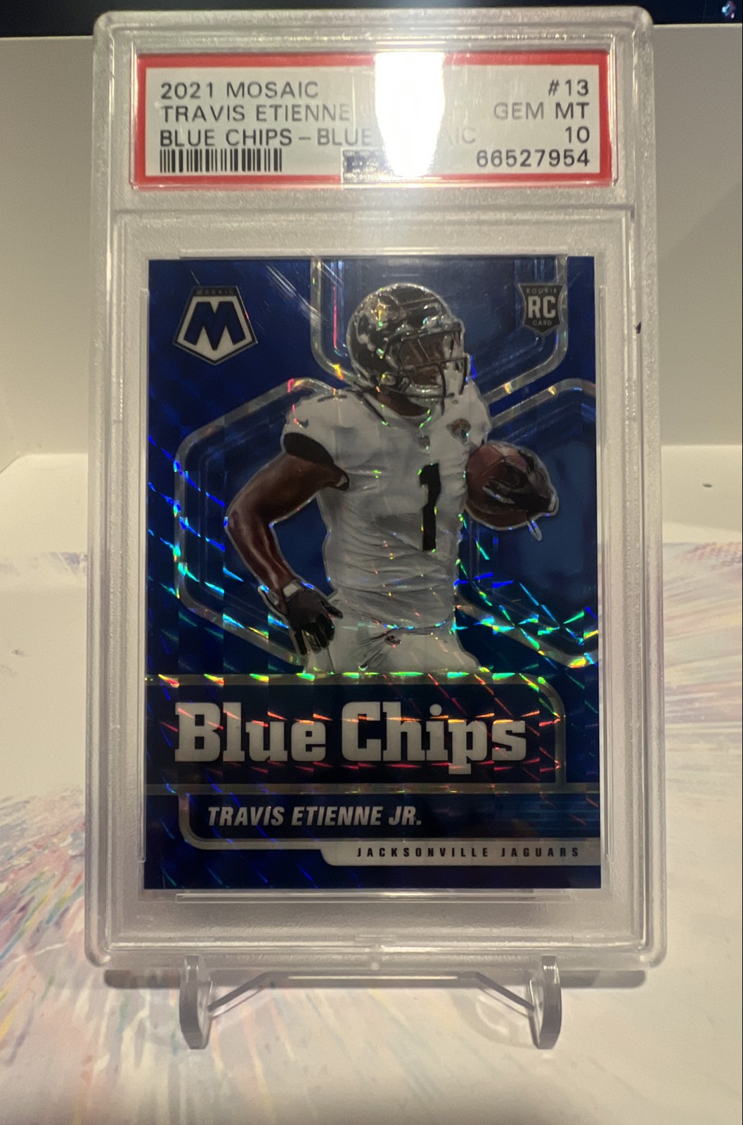 2021 Panini Mosaic - Blue Chips Travis Etienne #13 Blue Mosaic Prizm /99 (RC)