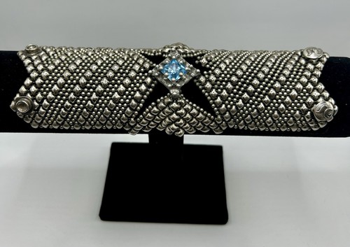 Sergio Gutierrez SG Liquid Metal Wide Cuff Bracelet Blue Crystal