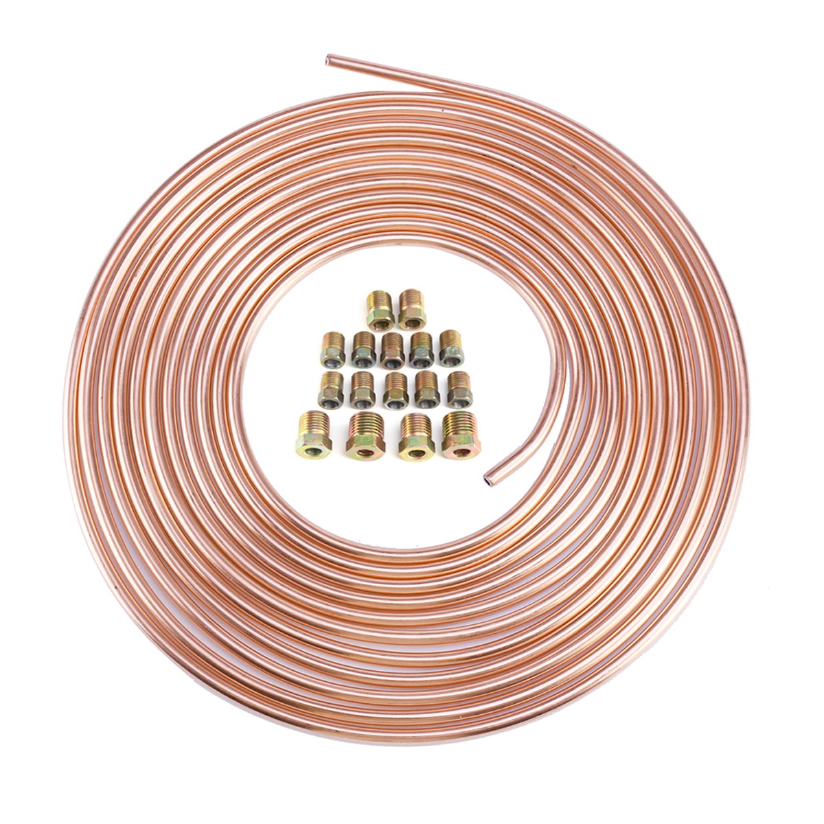 3x 25Ft 1/4'' Brake Pipe Copper Line Joiner Male Female Nuts 1 Roll 16Fittings
