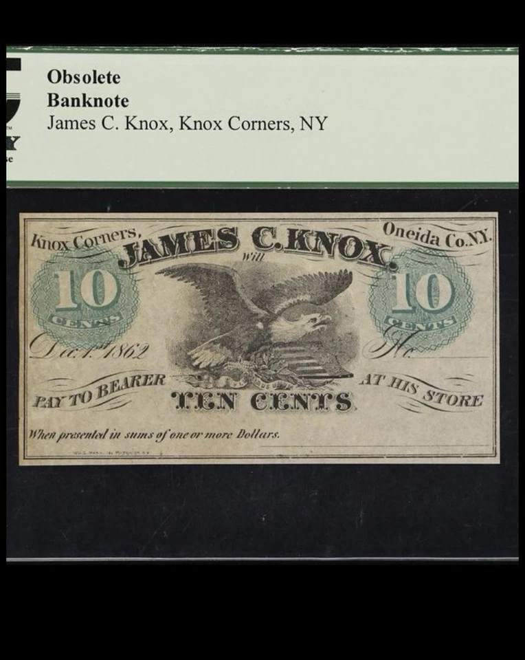 1862 NEW YORK Knox Corners 10c Civil War James C Obsolete Banknote Currency PCGS - Image 3 of 4
