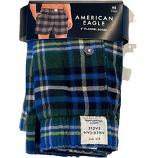 NWT AMERICAN EAGLE Flannel Boxer Sz XS-S-M-L-XL Blue Yellow Plaid 95