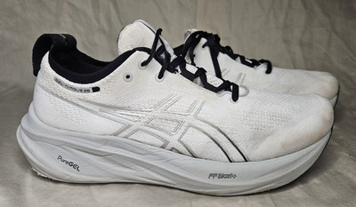 Asics Gel Nimbus 26 Running Shoes Mens 10 White Silver Black FF Blast Pure Gel