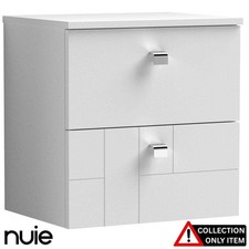 Image of Nuie Blocks Satin White 500mm Wall Hung 2-Drawer Vanity Unit & Worktop - BLO105W