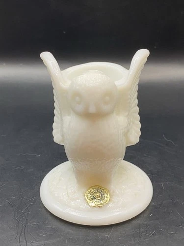 Vintage Westmorland Milk Glass Owl Toothpick/Match Holder Original Sticker