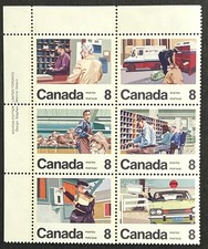 Canada Stamps, #634-639  MNH, Plate Block  of 6 Letter Carrier Service -1974