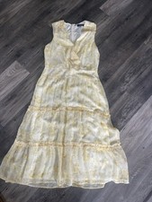 Ralph Lauren Dress Yellow Black Label Georgette Midi Beach Romantic  Size 12