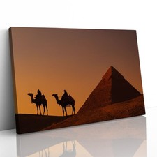 Camels at Dawn Pyramids Canvas Framed Print Picture Wall Art