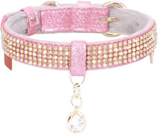 Bling Rhinestone Dog  Cat Collar - Adjustable Pink PU Leather for Small Pets