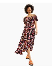 BAR III DRESSES Womens Black Belted Hem Lined Short Sleeve Midi Dress S
