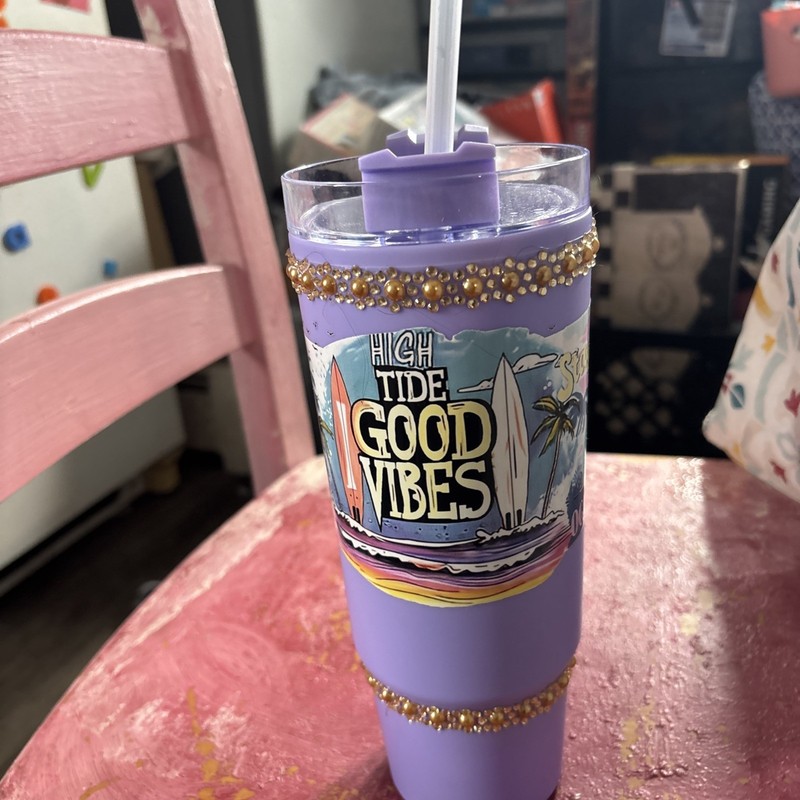 Hand Crafted 20oz Tumbler With Cute Purple For A Surfing Or Someone Love Beach