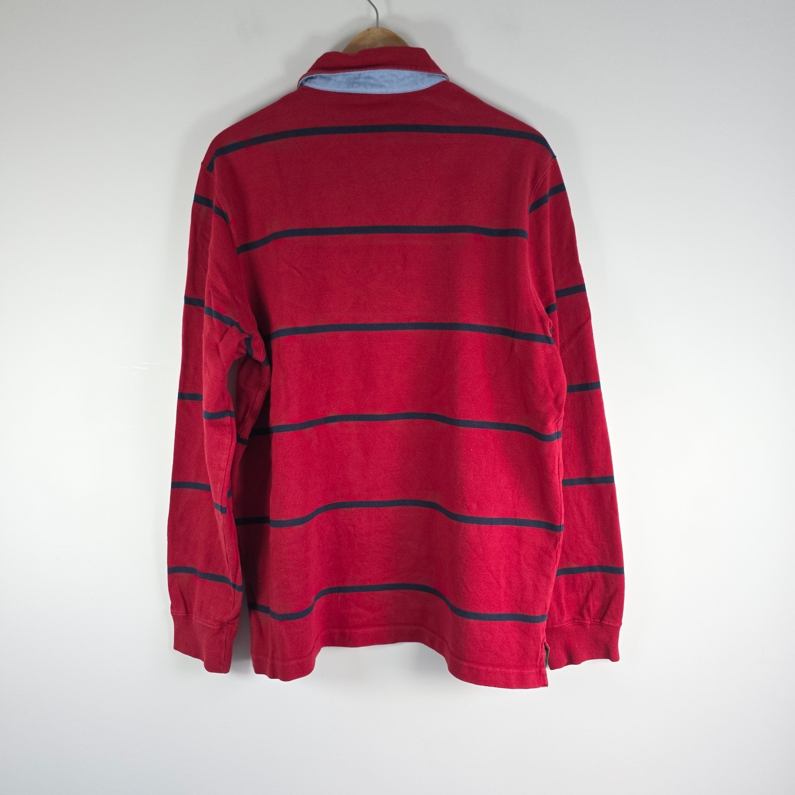 Joseph Turner Yorkshire Rugby Polo Large Red Navy Stripe Long Sleeve Preppy image 4