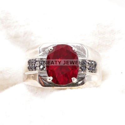Ruby Oval Cut Gemstone With Solid 14K White Gold Ring For Men's #B564 #