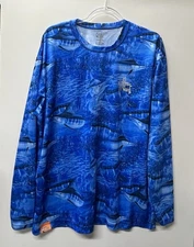 Guy Harvey Shirt Camo Marlin Long Sleeve Pullover Fishing Blue Men's Size XL