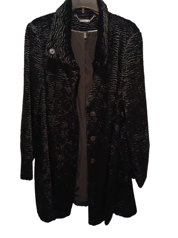 White Black Market Dress Coat Faux Fur Size XL Button Black Knee Length Jacket - Изображение 2 из 4