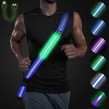 LED Reflective Belt Sash,6 Lights Colors & 3 Light Modes High Visibility Night R