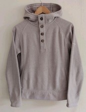 Bergaus Womens Beige Hooded Fleece Size 12 Four Wooden Button Placket 