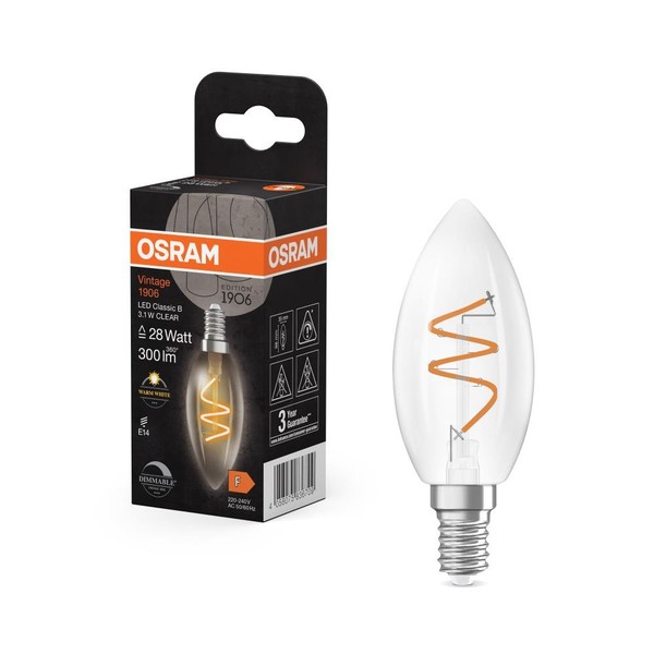 Osram E14 Vintage Spiral LED Filament Kerze Klar Dimmbar 3,1W Wie 28W Warmweiß-image