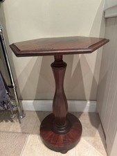 Victorian Mahogany Pedestal Side Table with Hexagonal Top. Antique Lamp Table