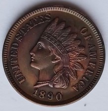 1890 Indian Head Cent UNC Details, Better Grade Penny 1C coin