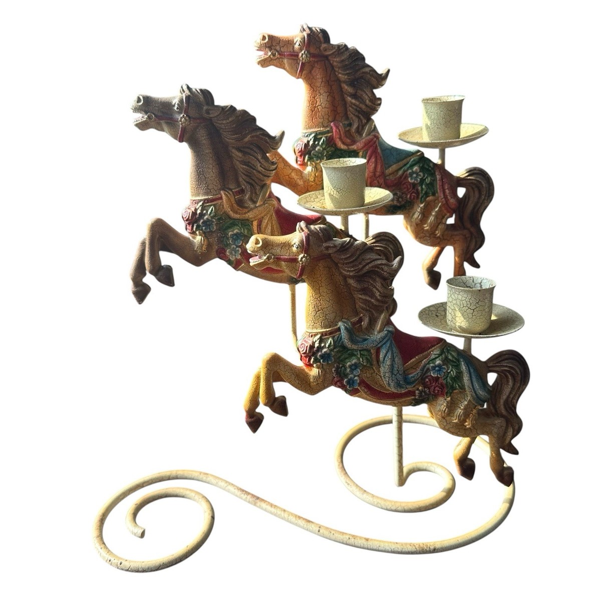 Vintage Smithsonian Horse Carousel 3 Candelabra Candle Holder 11