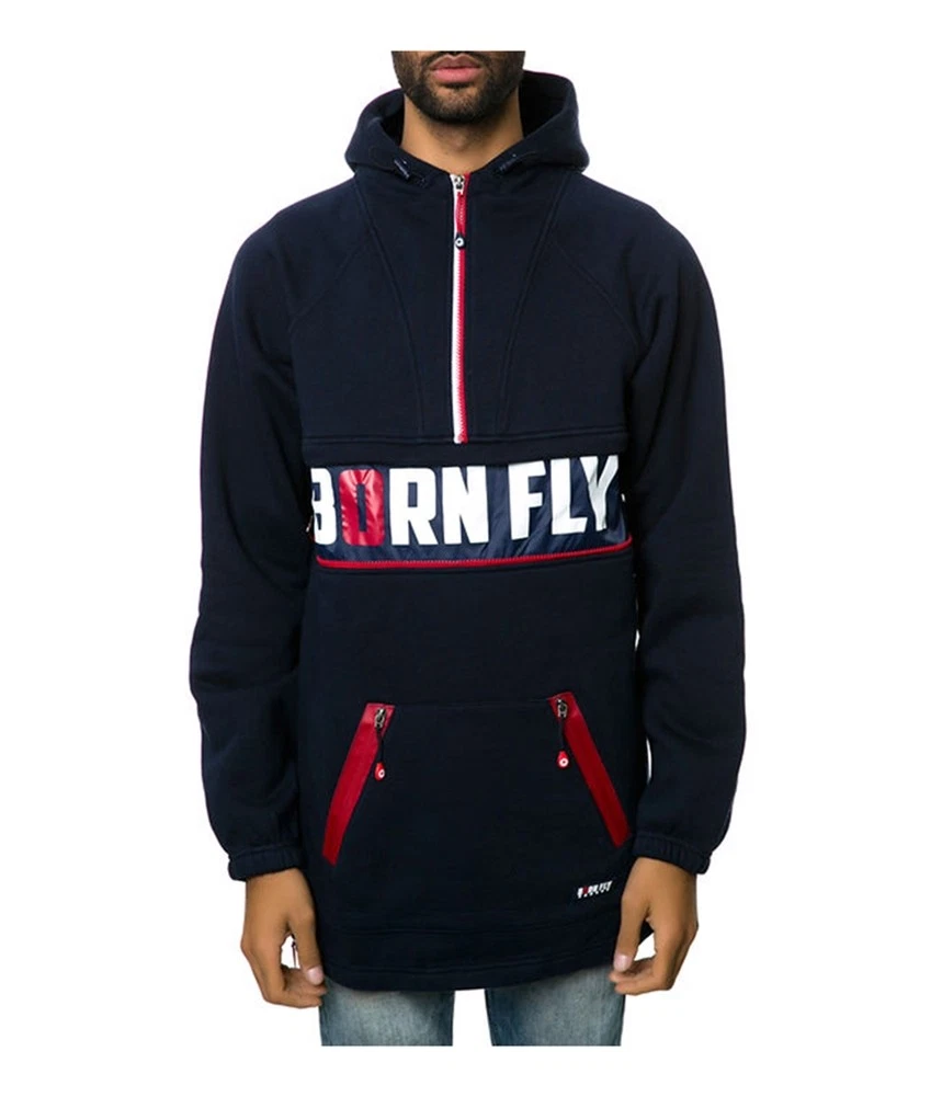 Born Fly Mens The Rango Fleece Parka Hoodie Sweatshirt, Blue, Medium