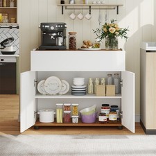 Kitchen Wooden Coffee Bar Station Table with 1 Drawer & 2 Doors-White