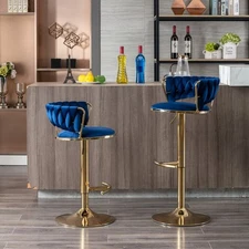 Velvet Bar Stools Set of 2, Adjustable Height