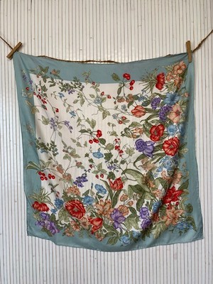 Wunderschöner quadratischer Seidentuch Vintage El Corte Ingles Blumen und Früchte FO1030