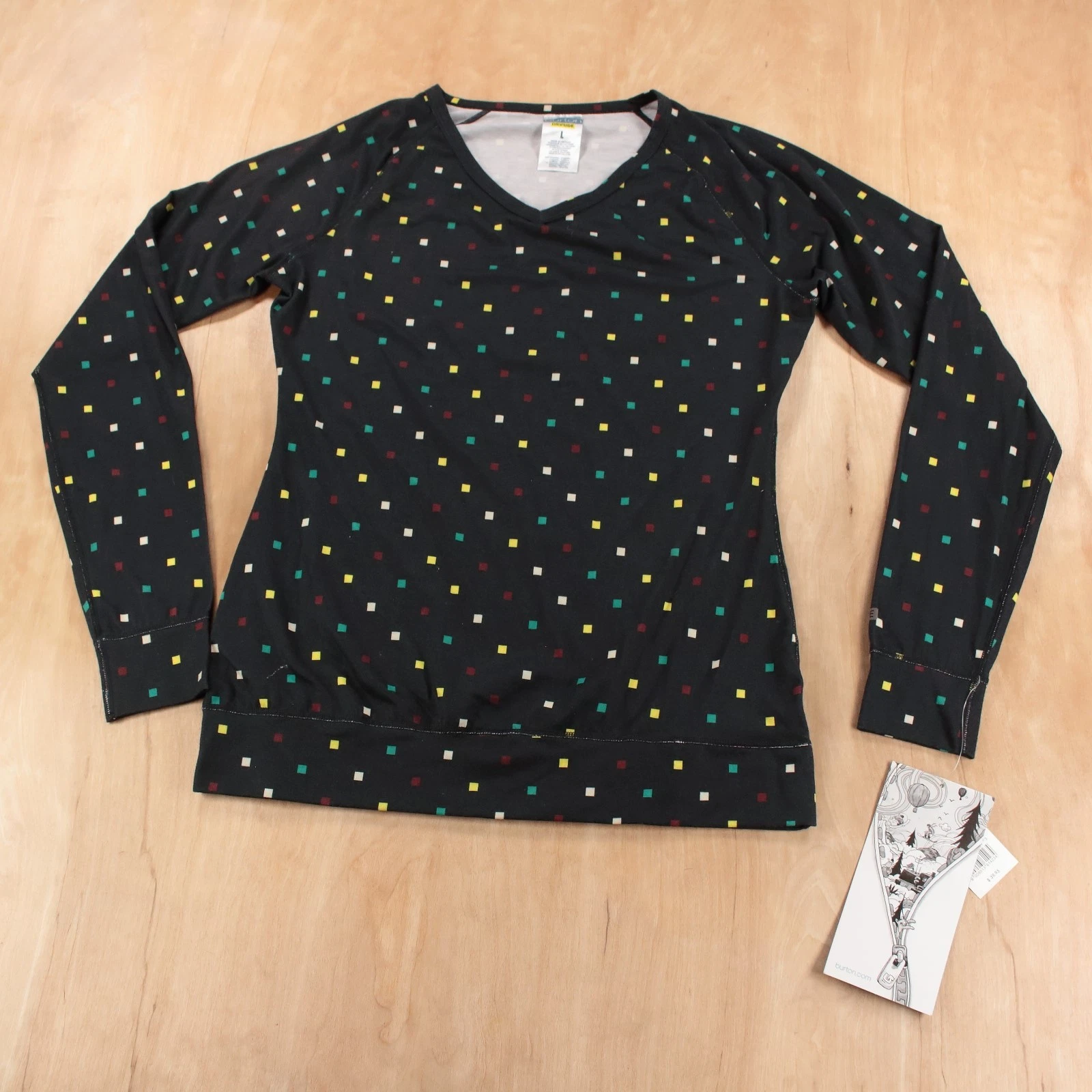 nwt BURTON Dryride square polka dot v neck midweight base layer shirt LARGE tag