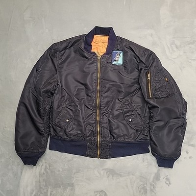 Alpha Industries Flight Jacket Mens Small Flyers MA-1 Black Orange Bomber 80s