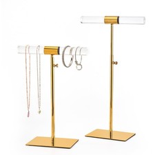 Set of 2 Acrylic Display Stand Jewelry Towers Stands Stainless Steel Adjustab...
