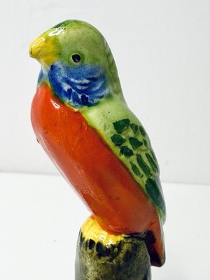 Vintage Flower Frog Parrot Vibrant Hand Painted Ceramic Made in Japan