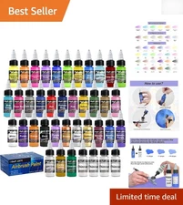 Professional Grade Airbrush Paint Set - 36 Rich Colors with Thinners for Artists