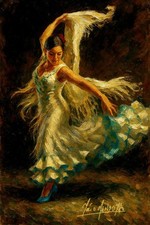 Mario Mendoza Flamenco Dancer Female Impressionist Art Oil Painting Canvas Print