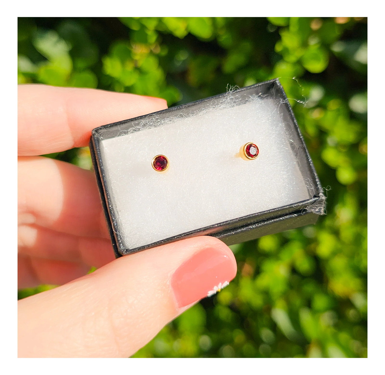 9ct Yellow Gold Ruby Red Bezel Stud Earrings - image 21