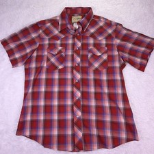 Wrangler Mens XL Red White Blue Plaid Pearl Snaps Short Sleeve Button Up Shirt