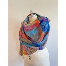 Pashmina Silk Blend Patchwork Paisley Scarf Shawl Wrap Blue Orange Pink Fringe