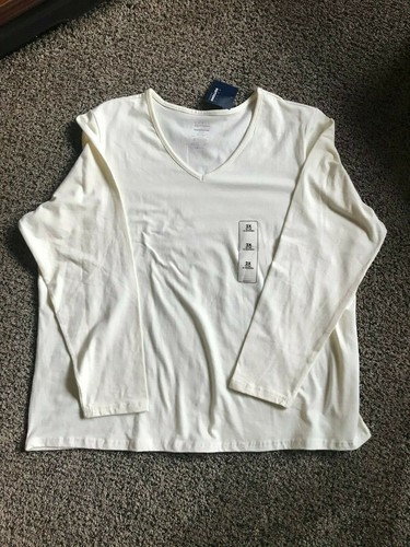 NWT BASIC EDITIONS WOMEN'S IVORY V-NECK SHIRT TOP SIZE 2X - Picture 3 of 4