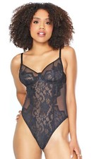 Womens S-XL Sheer Mesh Lace Teddy Lingerie Underwire Cup Back Thong Bodysuit