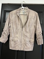 Chicos Jacket Sz 1 Sz 8/10 Women s Tan Faux Snakeskin Full Zip Coat