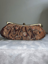 Women s VTG Floral Clutch Brown with Embroidery