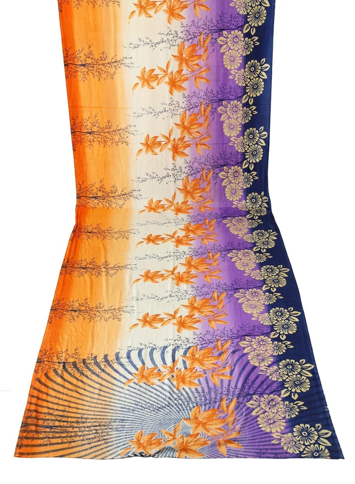 Saris azules vintage crepé seda pura estampado floral sari suave 5 yardas tela artesanal Foto 2 de 3