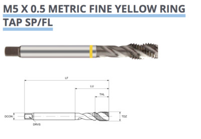 M5 x 0,5 SPIRALNUT FEINTEILUNG GEWINDEBOHRER HSS-E 6H GELBER RING TM34160500 EUROPA WERKZEUG