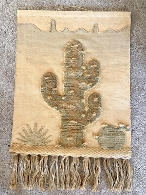 Cactus Tapestry Weaving Wall Hanging Natural Boho Hippie 31x47 Raffia Vintage