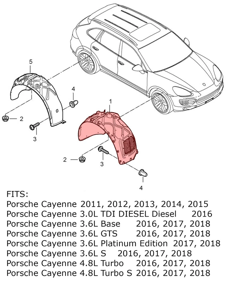 Guardabarros delantero derecho guardabarros protector contra salpicaduras con ventilación Porsche Cayenne 2011-2018 Foto 2 de 2